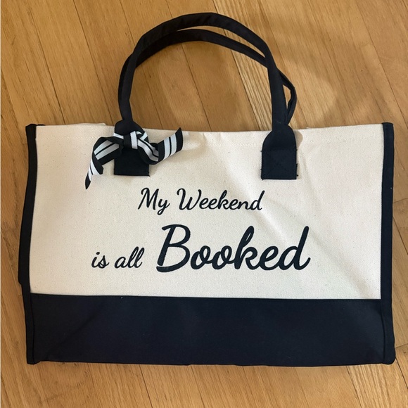 Stylish Black and Cream “My Weekend is all Booked”  Tote Book Bag - Picture 1 of 1